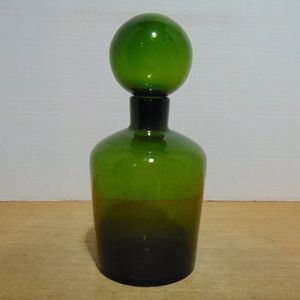 Art Glass Bubble Decanter With Round Bulb Stopper Forest Green 10"